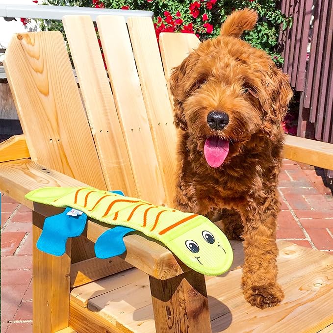 Outward Hound Fire Biterz Yellow Lizard Plush Firehose Material Interactive Dog Toy, Large