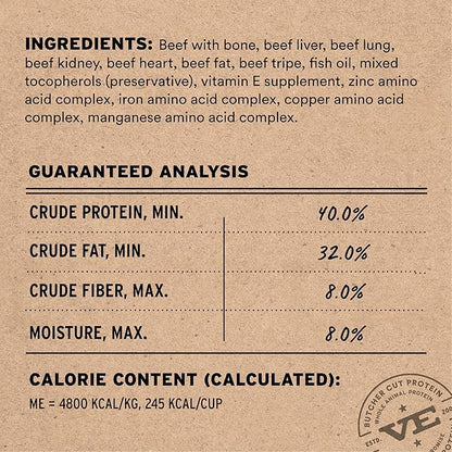 Vital Essentials Freeze Dried Dog Food, Raw Beef Crunchy Mini Nibs | Complete Meal or Topper | 96% Beef, Organs & Bone | Limited Ingredient, High Protein, Grain Free Dry Dog Food | 3 lb Bag