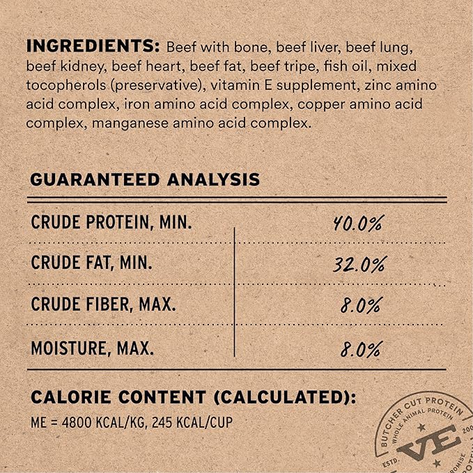 Vital Essentials Freeze Dried Dog Food, Raw Beef Crunchy Mini Nibs | Complete Meal or Topper | 96% Beef, Organs & Bone | Limited Ingredient, High Protein, Grain Free Dry Dog Food | 25 oz Bag