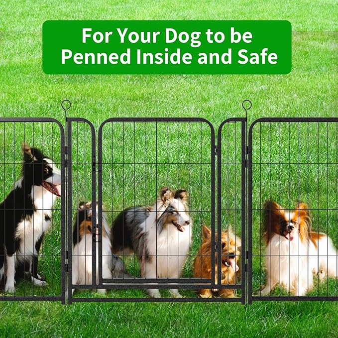 Kfvigoho Dog Playpen Outdoor Extra Wide 12 Piece Panels Heavy Duty Dog Fence 32" Height Anti-Rust with Doors Portable for RV Camping Yard, Total 32FT, 79 Sq.ft, Snowy Black