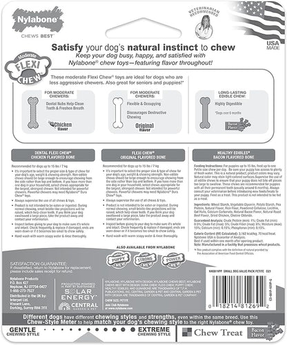 Nylabone Original Bone Flexi Chew Toy for Dogs, Dog Toys for Moderate Chewers, Dog Chew Bones, Chicken & Original Flavor, For X-Small Dogs - Up to 15 lbs, 3 Pack