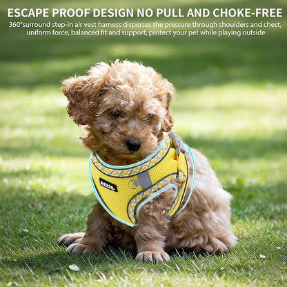 AIITLE XXS Dog Harness & Leash Set - Breathable Reflective No-Choke Small Dog Harness for Teacup Puppies, Indoor/Outdoor Use - Boston Terrier, Maltese, Chihuahua (Yellow, XXS)