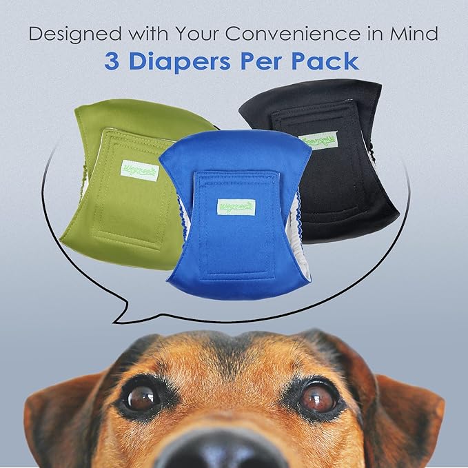 Wegreeco Washable Male Dog Belly Wrap - Pack of 3 - (Black,Blue,Olive,XX-Large)