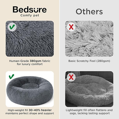 Bedsure Calming Dog Bed for Extra Large Dogs - Donut Washable Large Pet Bed, 45 inches Anti-Slip Round Fluffy Plush Faux Fur Dog Bed, Fits up to 120 lbs Pets, Dark Grey