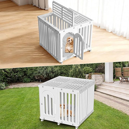 Dog Playpen with Door & Cover Top, Fence Panel Puppy Playpen, Room Dog Crate, Pet Playpen for Small & Medium Dogs, Puppy Play Pen for Indoors & Outdoor (35" L x 35" W x 30" H)