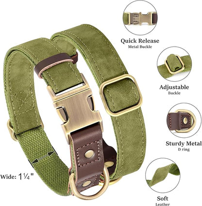 Didog Soft PU Leather Dog Collar for Large Dogs,Classic Adjustable Wide Dog Collars with Quick Release Metal Buckle,Easy Clean and Comfortable with Nylon Lining,Olive Green,XL Neck 20-27", Width 1¼"