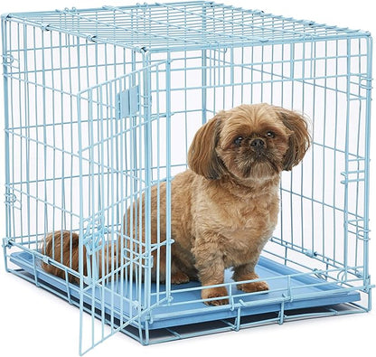 MidWest Homes for Pets 24-Inch Blue Fashion iCrate for Small Breeds, 12-20 lbs, Single Door Folding Dog Crate with Divider Panel, Leak-Proof Tray & Secure Latch, Portable, Durable & Easy to Assemble