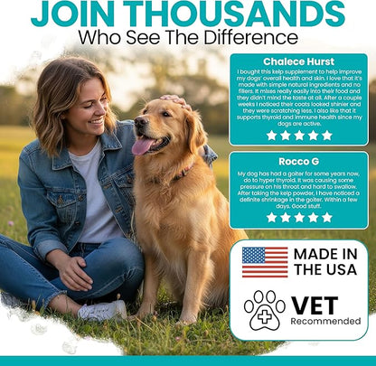 Kelp Supplement for Dogs - 16 oz of Kelp Powder Granules with 5cc Spoon - Good for Healthy Thyroid Function, Reduce Dental Plaque, and Skin Health - Made in the USA
