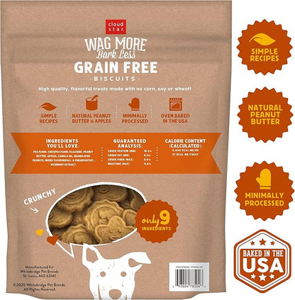 Cloud Star Wag More Bark Less Crunchy Grain Free Dog Treats, Peanut Butter & Apples, 2.5 lbs. Bag