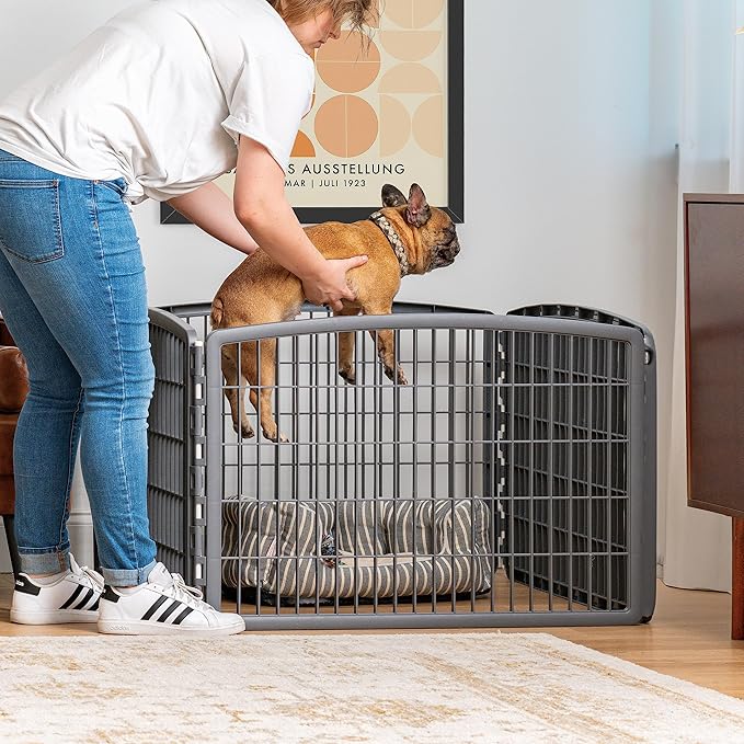 IRIS USA 24" Exercise 4-Panel Pet Playpen, Puppy Pet Small Medium Dog Pen Keep Pets Secure Easy Assemble Rust-Free Heavy-Duty Molded Plastic Customizable, Dark Gray