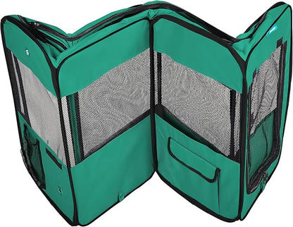 Deluxe Premium Pet Dog Playpen Portable Soft Dog Exercise Pen Kennel with Carry Bag for Dogs, Cats, Kittens, and All Pets (Large, Green)