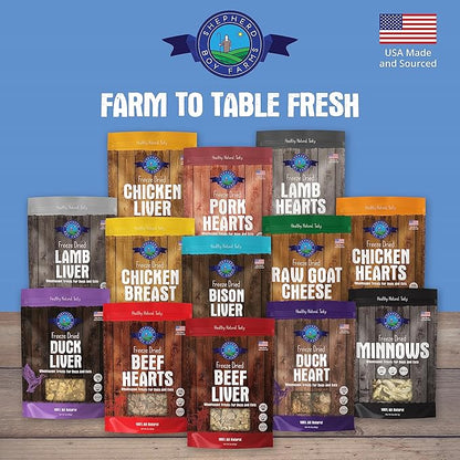 Shepherd Boy Farms Freeze Dried Dog and Cat Treats, Bison Liver, All Natural Freeze-Dried Dog Treat & Snacks, Made in USA, High in Protein, Essential Nutrition of Raw Food, 8oz