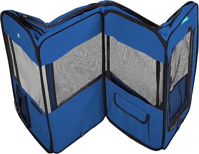 Deluxe Premium Pet Dog Playpen Portable Soft Dog Exercise Pen Kennel with Carry Bag for Dogs, Cats, Kittens, and All Pets (Small, Blue)