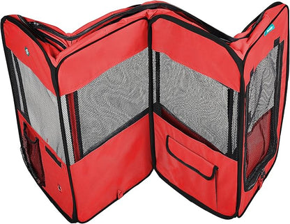 Deluxe Premium Pet Dog Playpen Portable Soft Dog Exercise Pen Kennel with Carry Bag for Dogs, Cats, Kittens, and All Pets (Large, Red)