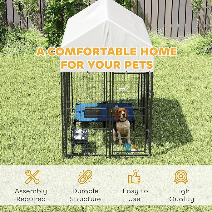 PawHut Outdoor Dog Kennel with Roof, 6' x 4' x 6' Heavy Duty Welded Wire Dog Playpen Enclosure with Escape-Proof Lock, UV-Resistant & Waterproof Cover, for Large Dogs, Chickens, Ducks, Silver