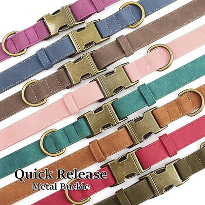 Didog Soft PU Leather Dog Collar, Stylish Quick Released Dog Collar for Large Dogs, Easy Clean Adjustable Pet Collar for Daily Walking, Brown, L Fit 16-22" Neck