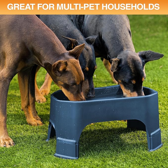 Neater Pet Brands Extra Large Water Bowl for Dogs, Elevated Outdoor Dog Water Bowl (1.25 Gallon XL Capacity), Big Trough Style Food Dish for Indoors or Outside, No Spill Large Dog Bowls, Dark Blue