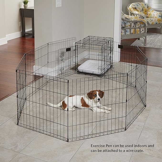 MidWest Homes for Pets 24-Inch Exercise Pen, for Indoor and Outdoor use, 16 Sq Feet of Play, Folding Dog Pen, No Door Design for Maximum Security, Easy to Set Up, Foldable Dog Playpen