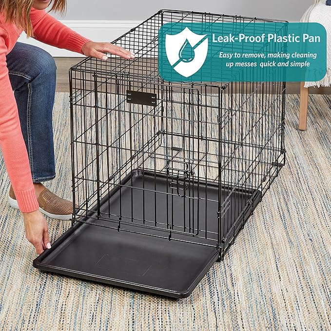 MidWest Homes for Pets 30-Inch iCrate for Medium Breeds, 21-40 lbs, Double Door Folding Dog Crate with Divider Panel, Leak-Proof Tray & Secure Latches, Portable, Durable & Easy to Assemble