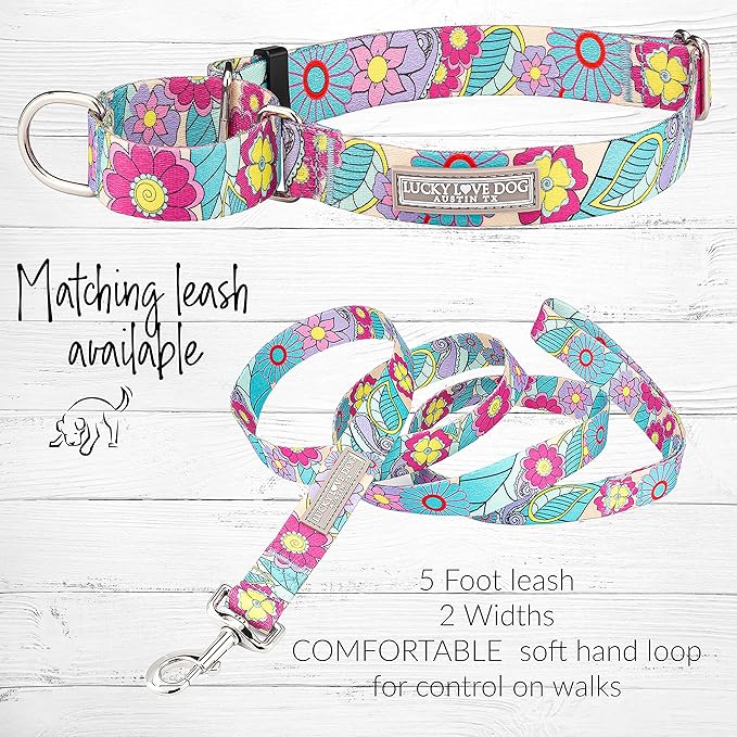 Lucky Love Dog Martingale Dog Collar - Adjustable, No-Slip, Durable, & Soft Webbing Collar for Male and Female Dogs Ideal for Training & Walking - Caroline, Small