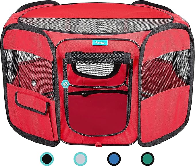 Deluxe Premium Pet Dog Playpen Portable Soft Dog Exercise Pen Kennel with Carry Bag for Dogs, Cats, Kittens, and All Pets (Small, Red)