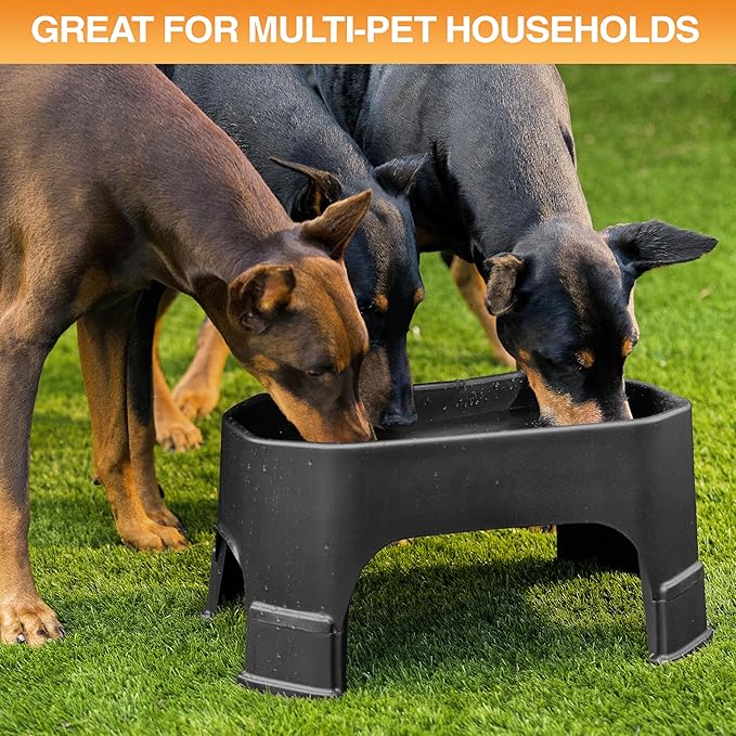 Neater Pet Brands Extra Large Water Bowl for Dogs, Elevated Outdoor Dog Water Bowl (1.25 Gallon XL Capacity), Big Trough Style Food Dish for Indoors or Outside, No Spill Large Dog Bowls, Black