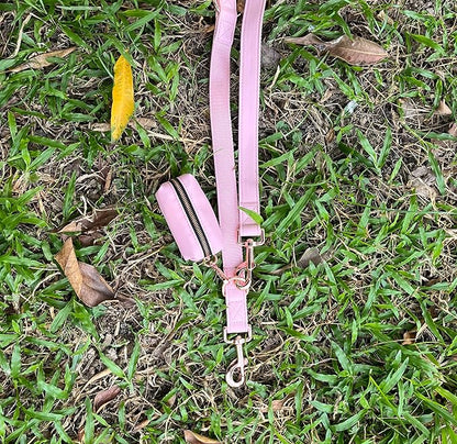 Dog Collar and Leash Set.Soft and Easy to Clean Vegan Leather with Rose Gold Metal Buckle for Small Medium Large Dogs (Pink-, Poop Bag Dispenser)