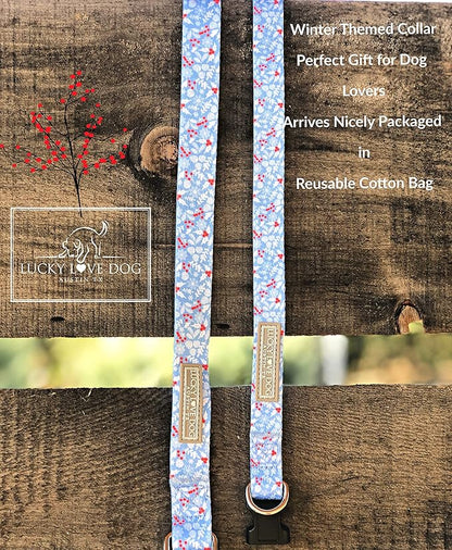 Lucky Love Dog Dog Collar, Leash Set Large, Premium, Cute and Adjustable Collars for Male and Female Dogs, Winterblue Combo, Large