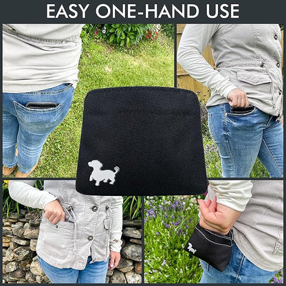 Small Dog Treat Pouch – Slim Magnetic Pocket Dog Treat Bag for Walking & Training – Discreet Clip On Treat Pouch for Leash, Waistband or Pocket – Mess Free Storage (Black/Gray)