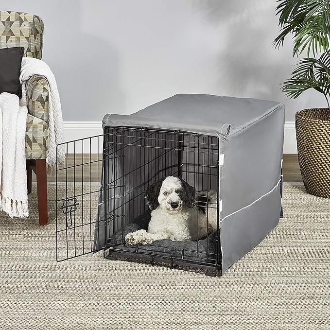 MidWest Homes for Pets Double Door 30-inch Dog Crate Kit, Bundle Includes a Two-Door Cage, Matching Gray Bed and Crate Cover, For Medium-Sized Breeds