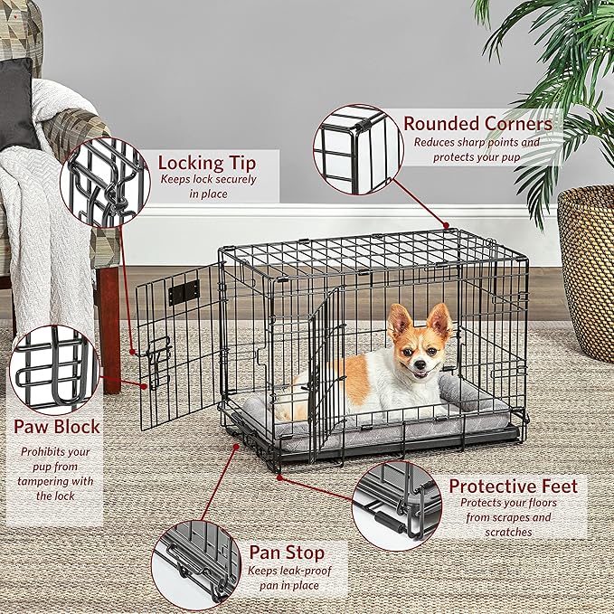 MidWest Homes for Pets 22-Inch LifeStages Crate for Extra-Small Breeds, Up to 15 lbs, Double Door Folding Dog Crate with Divider Panel, Leak-Proof Tray & Secure Latch, Heavy-Duty & Easy to Assemble