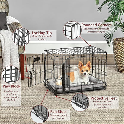 MidWest Homes for Pets 22-Inch LifeStages Crate for Extra-Small Breeds, Up to 15 lbs, Double Door Folding Dog Crate with Divider Panel, Leak-Proof Tray & Secure Latch, Heavy-Duty & Easy to Assemble