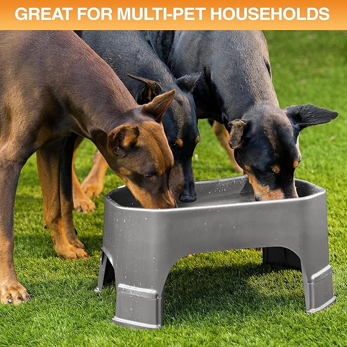 Neater Pet Brands Extra Large Water Bowl for Dogs, Elevated Outdoor Dog Water Bowl (1.25 Gallon XL Capacity), Big Trough Style Food Dish for Indoors or Outside, No Spill Large Dog Bowls, Gunmetal Grey