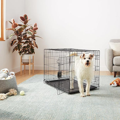 Amazon Basics Portable, Easy to Assemble, Foldable Metal Wire Dog Crate with Removable Tray, Double Door, Divider Panel, Handle, 36" x 23" x 25", Black