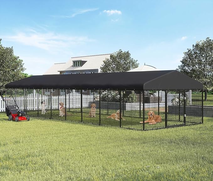 Petony 354" x 118" Large Outdoor Dog Enclosure,Heavy Duty Dog Cage with Roof,Galvanized Steel Dog Kennel Fence with Double Safety Locks