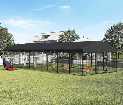 354" x 118" Outdoor Dog Kennel Steel Ideal Dog Fence for Medium/Small Dogs Anti-Rust Coating Cage with Roof All Weather Resistant Dog House with Double Locks